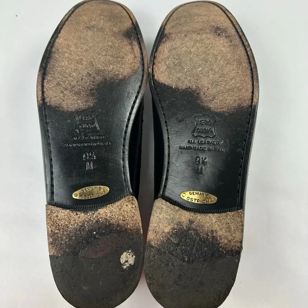 Zelli Italia Handcrafted Ostrich Black Leather Tassel Loafers Moc Toe Mens 9.5